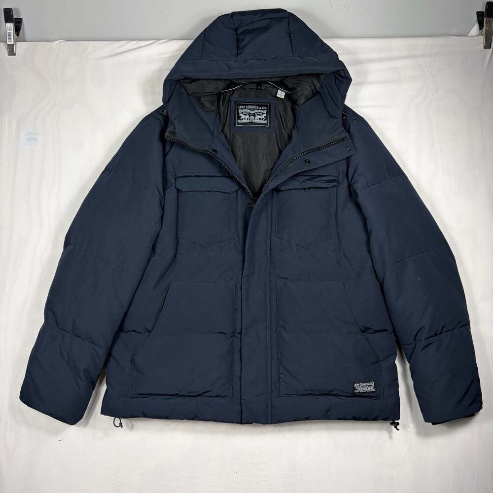 Levi's Men's 2-Chest Pocket Hooded Puffer Jacket Navy Blue Size L